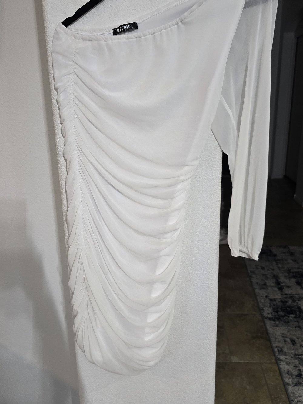 Bebe White One-Shoulder Ruched Dress